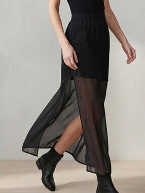 BONGO Black Sheer-Panel Maxi Skirt w/a Shorter Under Skirt Inside Sz Size Large